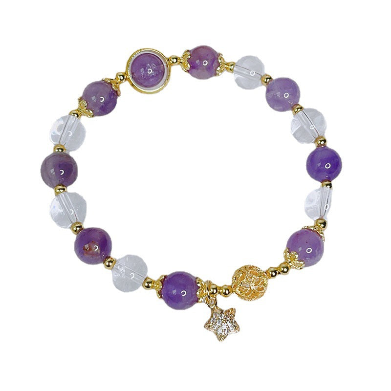 Brilliant Galaxy Natural Amethyst Bracelet with Delicate Micro Inlaid Stars Pendant