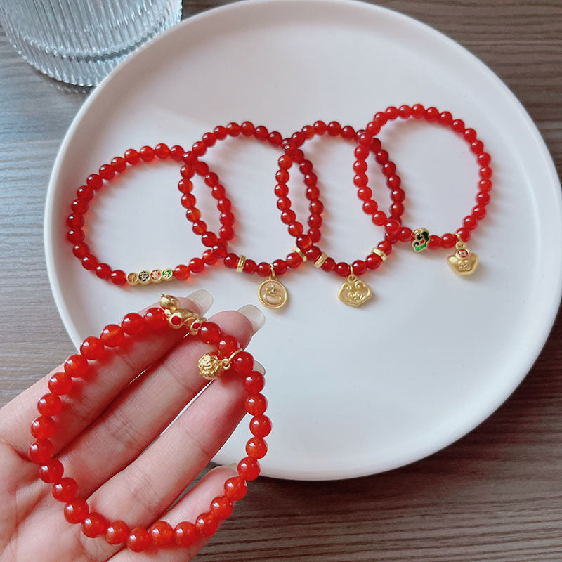 Red Agate Beaded Bracelet for New Year