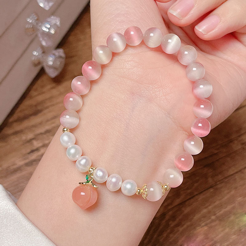 Fairy Pink Gradient Cat Eye Stone Bracelet Women INS Simple Design Peach Butterfly High-end Sense Bestie Accessory