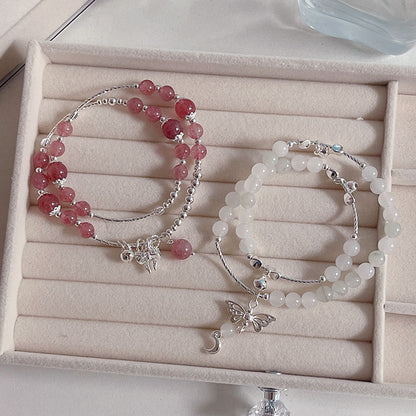 Delicate Sweet Pink Double-layer Strawberry Crystal Bracelet