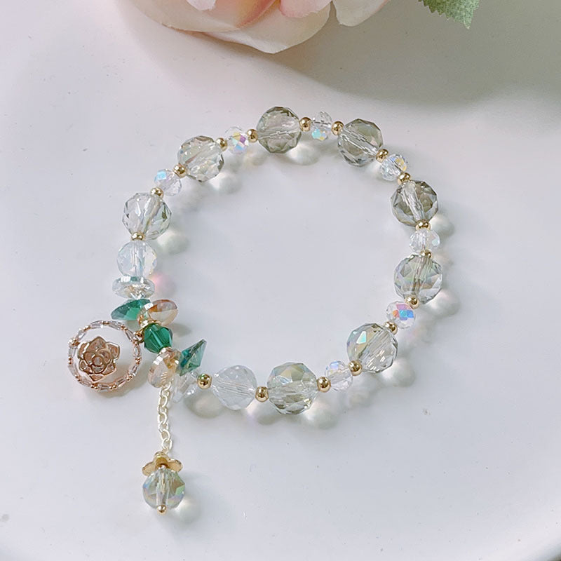 Crystal Rose Flower Pendant Bracelet