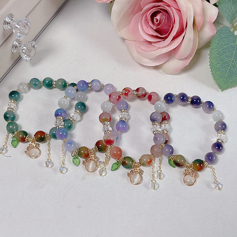 Colorful Natural Stone Crystal Pearl Bracelet Set for Fashionable Girls