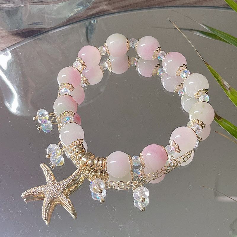 Colorful Natural Stone Crystal Pearl Bracelet Set for Fashionable Girls