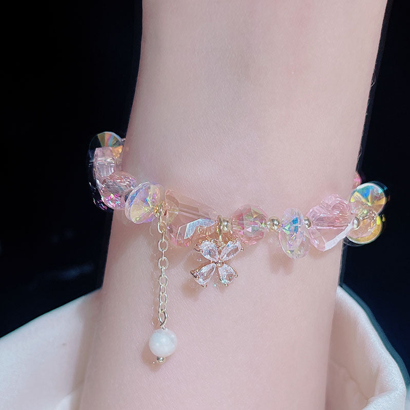 Sparkling Crystal Bracelet with Zircon Flower Pendant