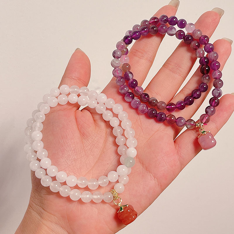 Amethyst Multi-loop Bracelet White Jade Persimmon Pendant Lucky Feng Shui Accessories