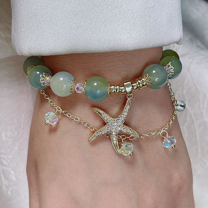 Colorful Natural Stone Crystal Pearl Bracelet Set for Fashionable Girls