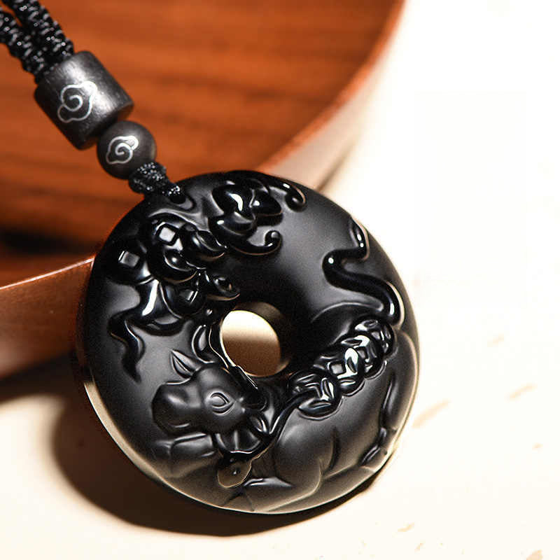 12 Zodiac Natural Black Gold Obsidian Transport Necklace