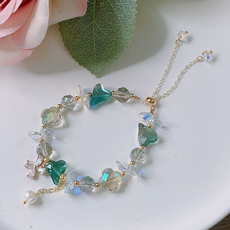 Sparkling Crystal Bracelet with Zircon Flower Pendant