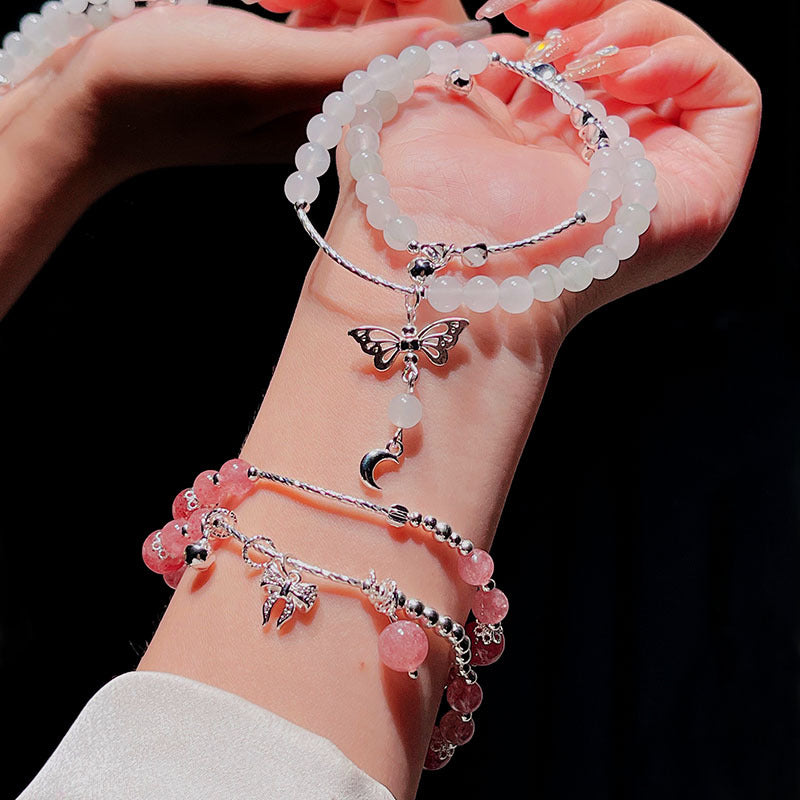 Delicate Sweet Pink Double-layer Strawberry Crystal Bracelet