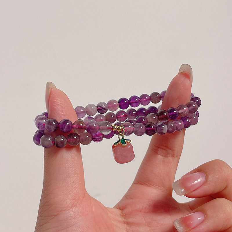 Amethyst Multi-loop Bracelet White Jade Persimmon Pendant Lucky Feng Shui Accessories