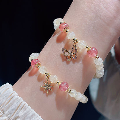 Yellow Crystal Beaded Bracelet with Delicate Butterfly and Star Pendant