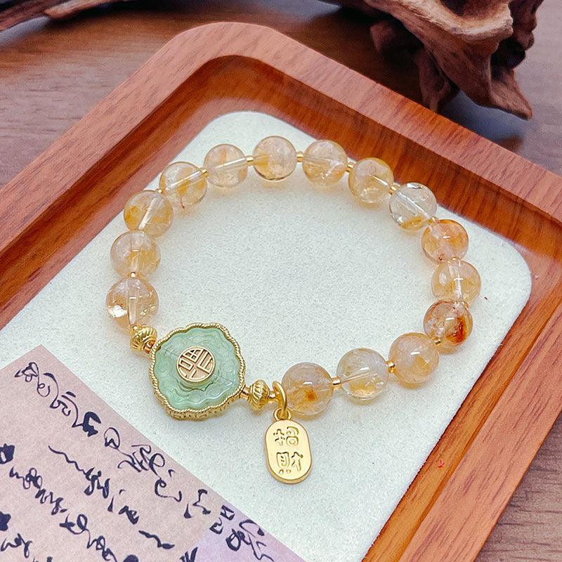 Natural Yellow Tower Crystal Bead Bracelet Women's Premium Tiger Eye Stone Bracelet