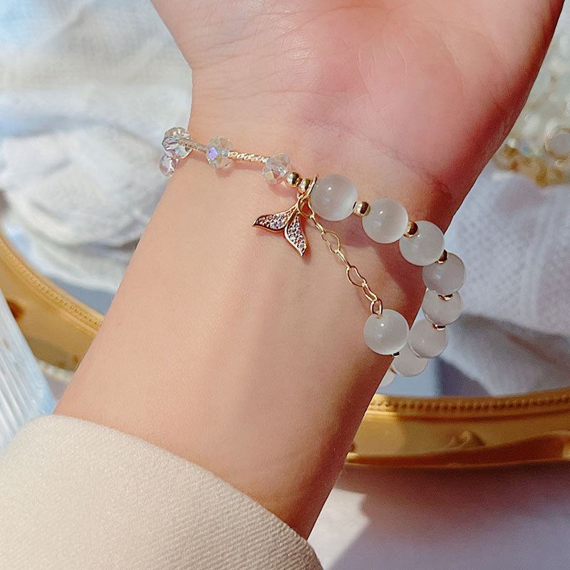 Cat's Eye Stone Bracelet Women's Minimalist Style Ins Wind Lucky Cat Fox Fish Tail Bear Hand String Student Bestie Hand Decoration