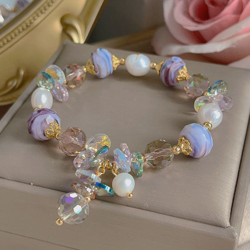 Colorful Beryl Bracelet with Metal Weaving and Zircon Butterfly