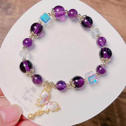 Purple Crystal and Orange Sunstone Bracelet for Women