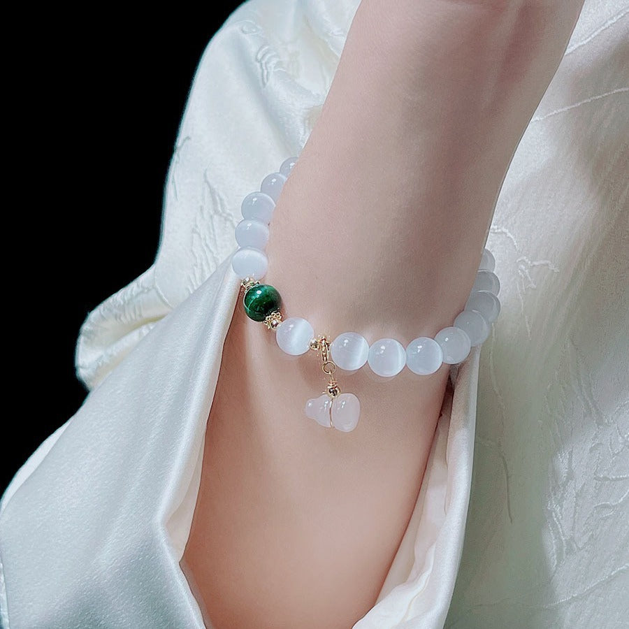 Chinese Style Women's Bracelet with Crystal Cat Eye Gourd Lucky Charm