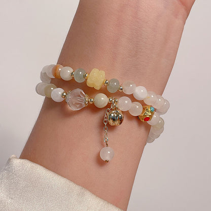 Colorful Double Circle Rice Yellow Jade Natural Stone Bracelet