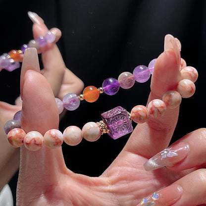 Nine Purple Fire Bracelet Aurora Luminous Glass Cube Crystal Bracelet