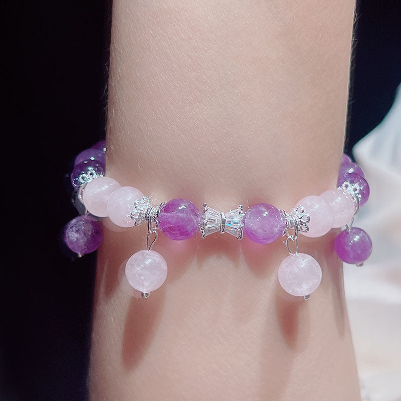 Natural Amethyst Beaded Bracelet with Silver Accents