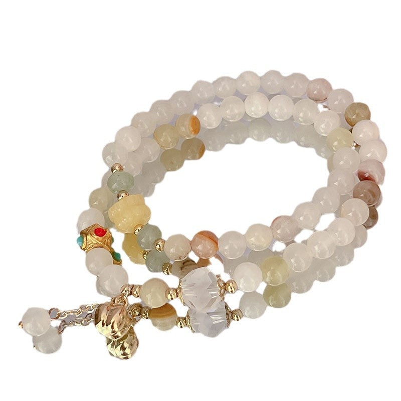 Colorful Double Circle Rice Yellow Jade Natural Stone Bracelet