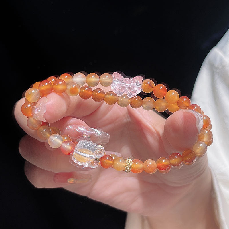 Natural Agate Simple Fresh Bracelet with Removable Lotus Pendant