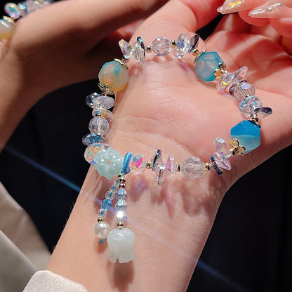 Original Heavy Duty Lily Flower Tassel Bracelet for Women with High-end Crystal Agate Beads