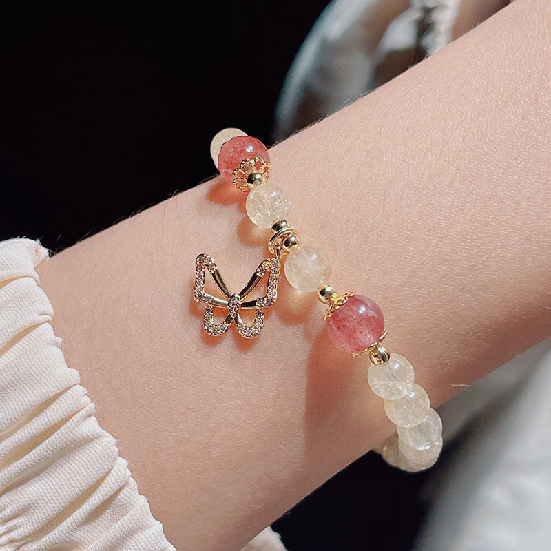 Yellow Crystal Beaded Bracelet with Delicate Butterfly and Star Pendant