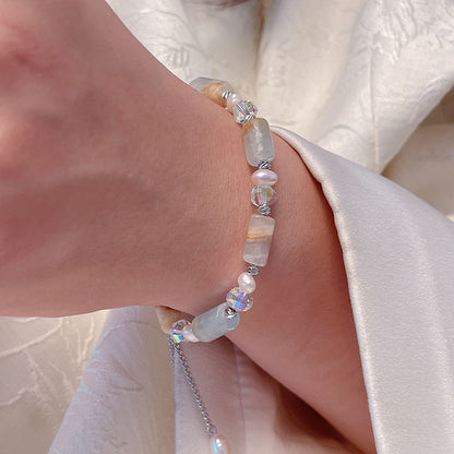 Ocean Blue Crystal Bamboo Pearl Bracelet for Women