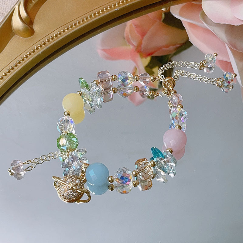 Cute Crystal Bracelet with Star and Flower Charms