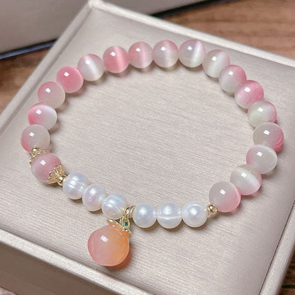 Fairy Pink Gradient Cat Eye Stone Bracelet Women INS Simple Design Peach Butterfly High-end Sense Bestie Accessory