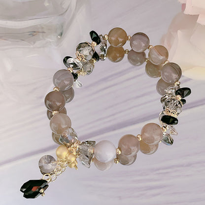 New Year Celebration Agate Bracelet Vintage Gold Gourd Gray Green Agate Beaded Bracelet Women