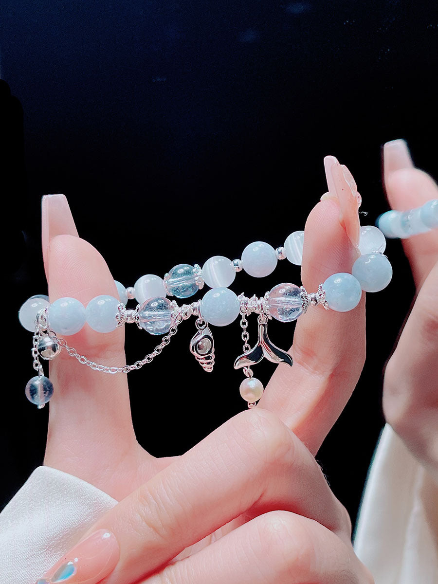 Sweet and Fresh Ins Style Pink Crystal Blue Stone Moon Star Fish Tail Bracelet