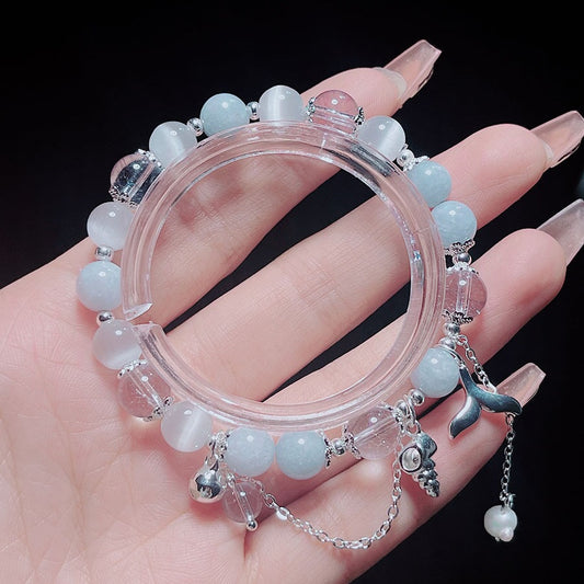 Sweet and Fresh Ins Style Pink Crystal Blue Stone Moon Star Fish Tail Bracelet