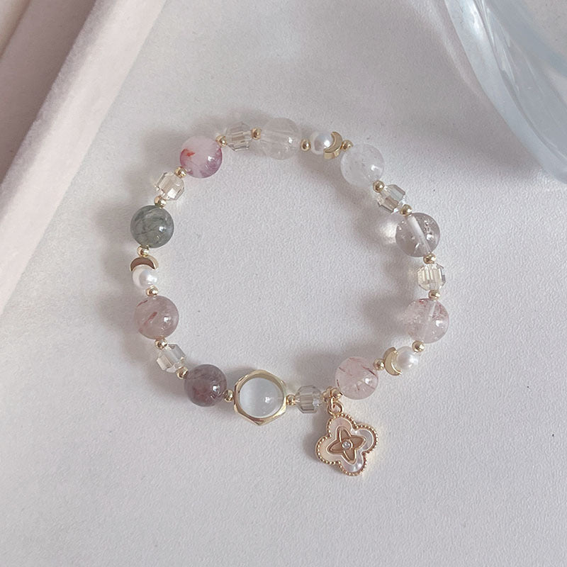 Natural Crystal Fox Lucky Clover Bracelet