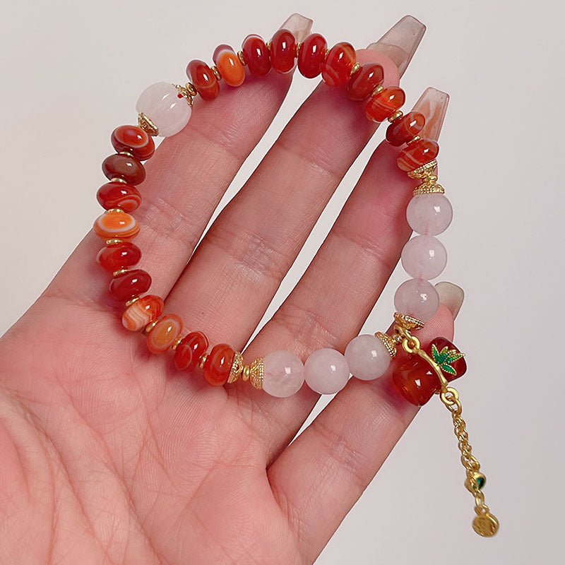 Natural Agate Wheel Bead Bracelet Ethnic Style Vintage Red Agate Safety Buckle Bamboo Pendant Bracelet Bead String