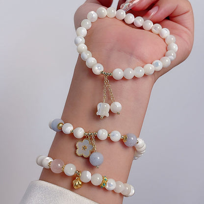 Natural White Butterfly Shell Flower Bellflower Bracelet