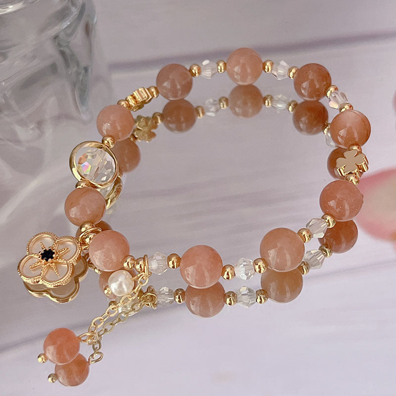 Colorful Natural Stone Crystal Pearl Bracelet Set for Fashionable Girls