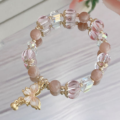 Purple Crystal and Orange Sunstone Bracelet for Women