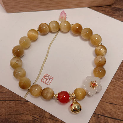 Lucky Tiger Eye Stone Bracelet with Folk Style Cloud and Flower Pendant