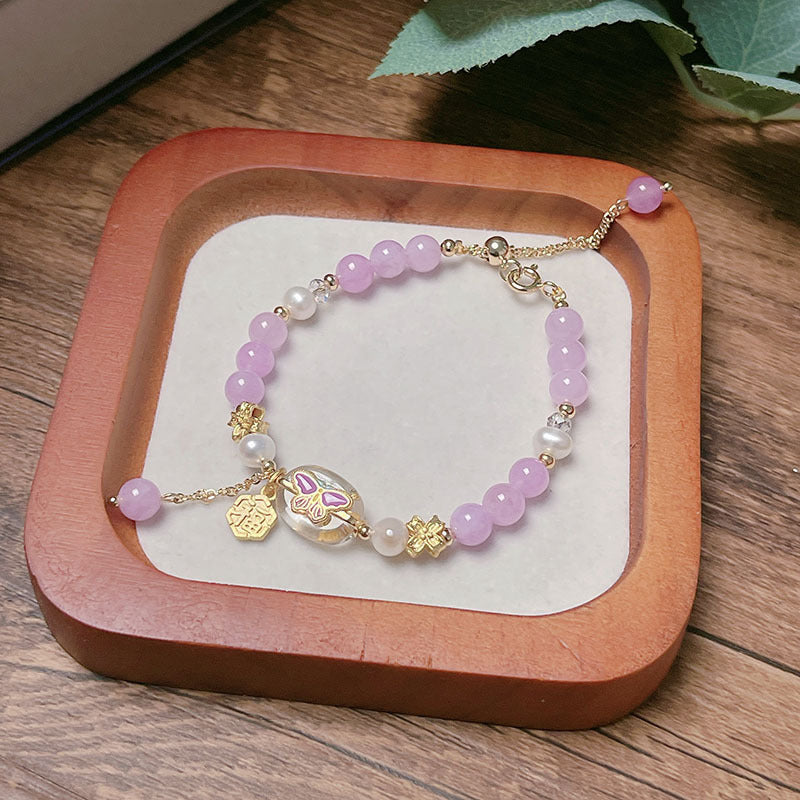 Original Design Pink and Purple Lucky Butterfly Natural Stone Freshwater Pearl Bracelet