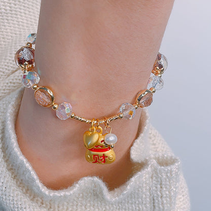 Colorful Beryl Bracelet with Metal Weaving and Zircon Butterfly