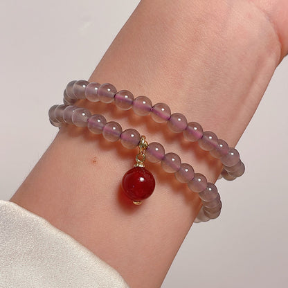 Purple Gray Bracelet with Agate Beads for Women