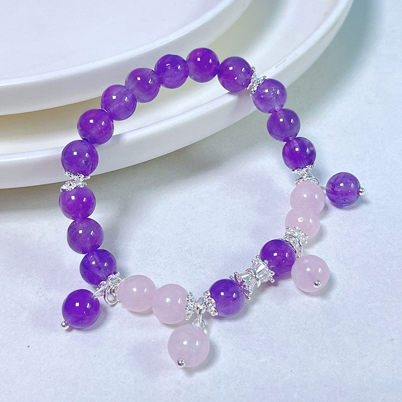 Natural Amethyst Beaded Bracelet with Silver Accents