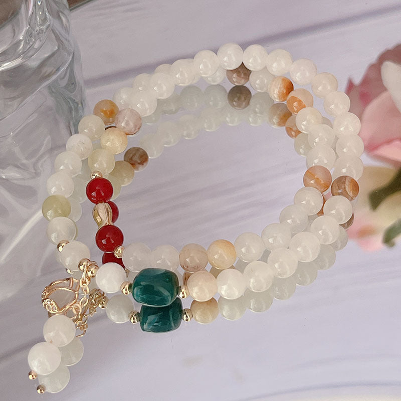 Colorful Double Circle Rice Yellow Jade Natural Stone Bracelet