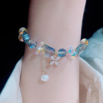 Sparkling Crystal Bracelet with Zircon Flower Pendant