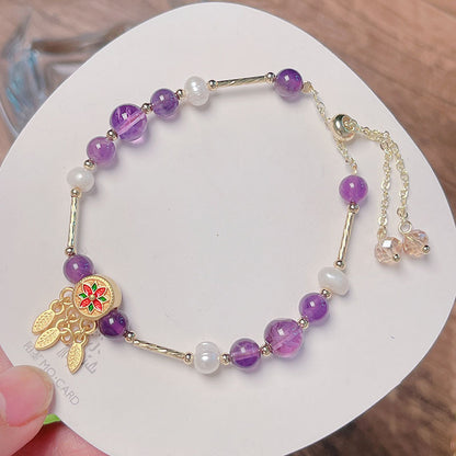 Dreamy Purple Crystal and Green Agate Beaded Bracelet