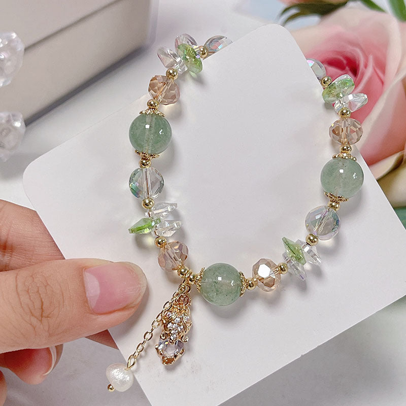 Colorful Natural Stone Crystal Pearl Bracelet Set for Fashionable Girls