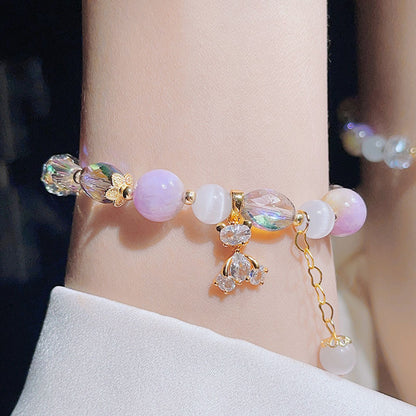 Cute Crystal Bracelet with Star and Flower Charms