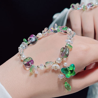 Crystal Glass Bead Butterfly Flower Bracelet