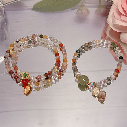 Double Circle Colorful Crystal Lucky Grass Chinese Style Bracelet